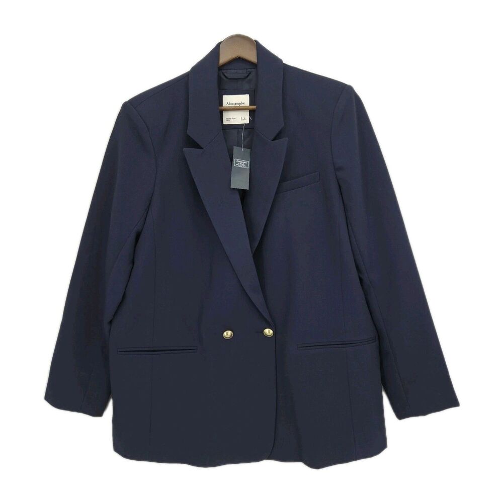 New Abercrombie Fitch Womens Double Breasted Blazer Jacket Navy Blue Size Large